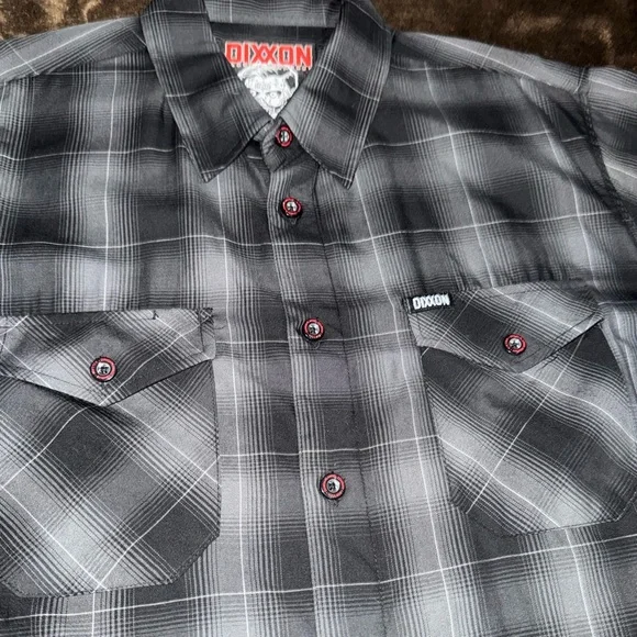 DIXXON The Villain Men's Bamboo Black & Gray Plaid Button Down Shirt - Picture 2 of 4